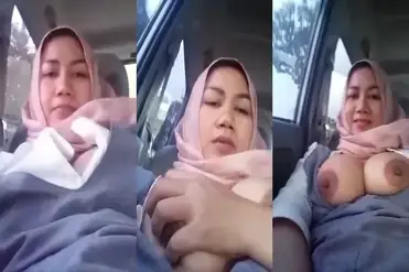 Tante Jilbab Pamer Toket Gede Naik Mobil Sampe Basah Lumer
